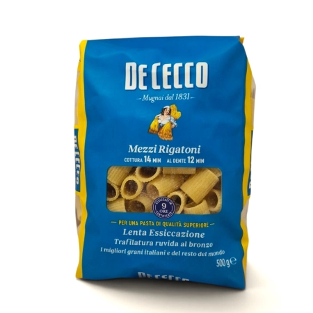 De Cecco Mezzi Rigatoni nr 26 - makaron z semoliny 500g - krótkie rurki na gęste sosy mięsne